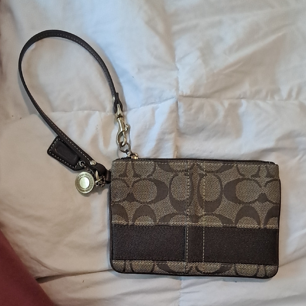 Brown Wristlet with Signature Pattern
